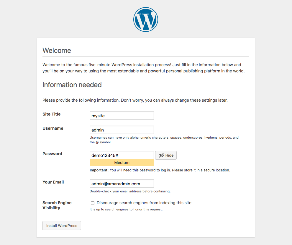 install WordPress