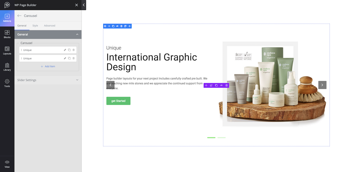 WP Page Builderca Carousel addon