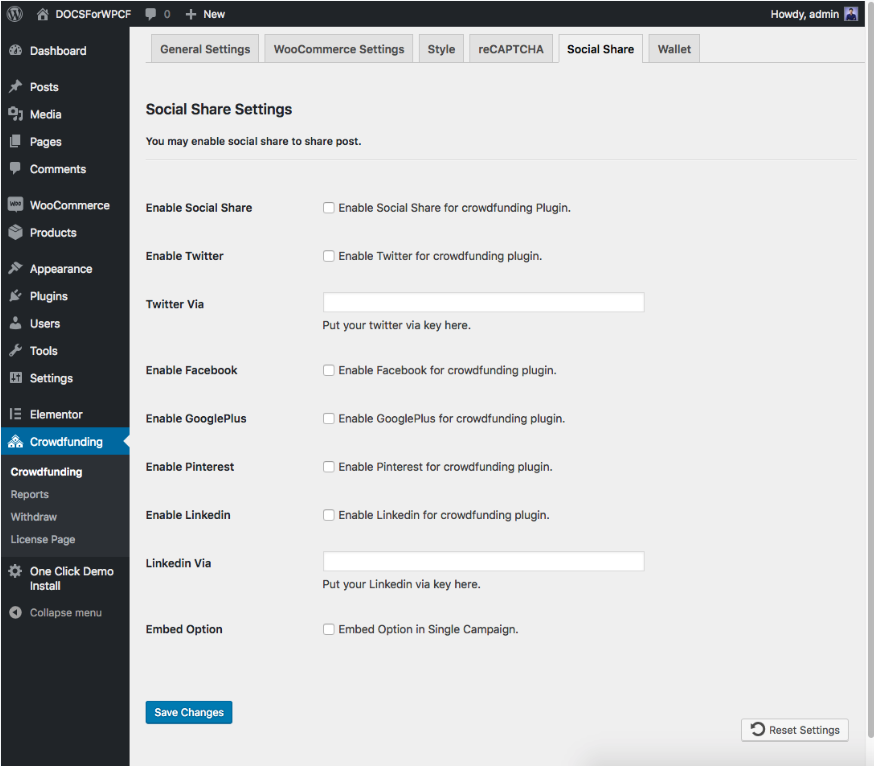 Social Share on WP Crowdfunding