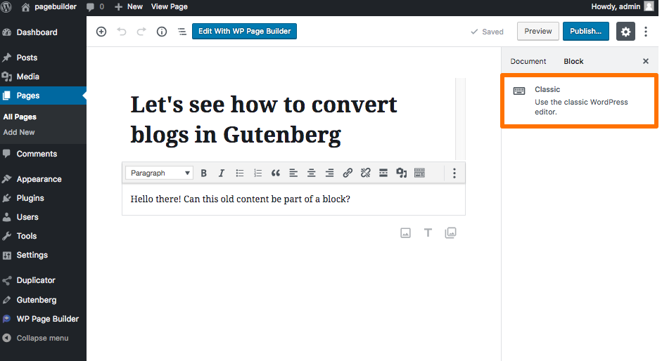 Classic Block in Gutenberg WordPress