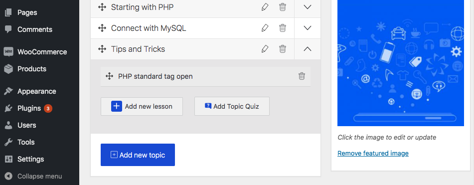 Add topic quizzes for lessons.