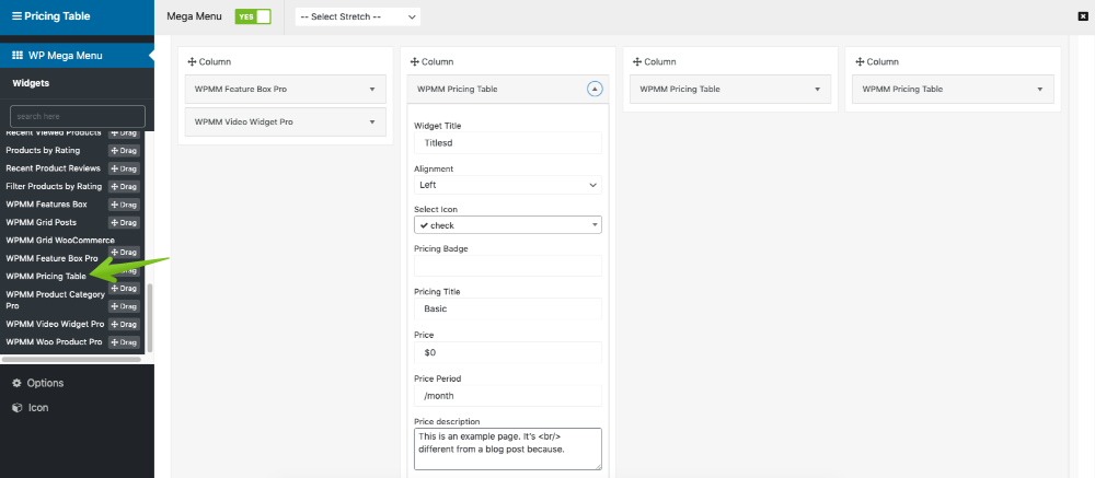 New Pricing Table Widget