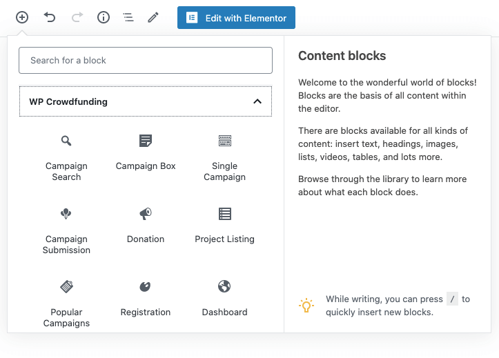 How to Add The New WP Crowdfunding Gutenberg Blocks