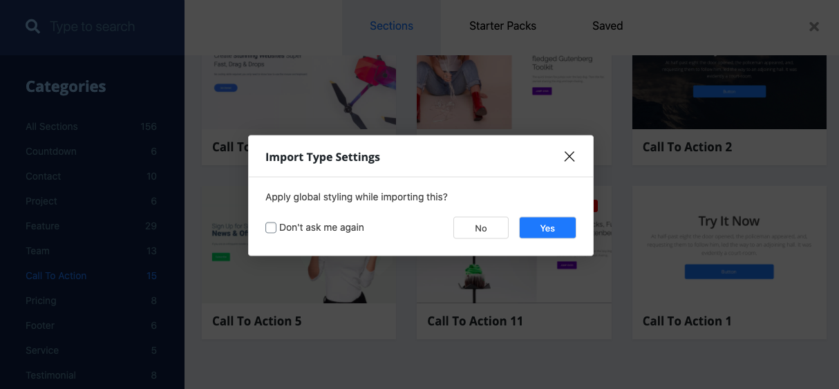 Import Sections/Layouts with Your Global Settings
