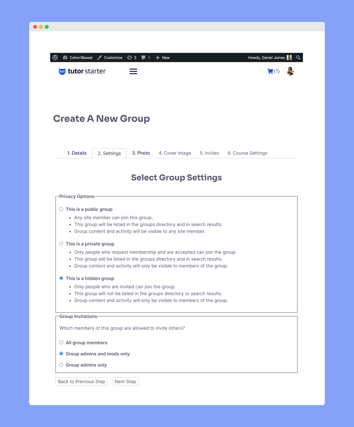 BuddyPress group settings