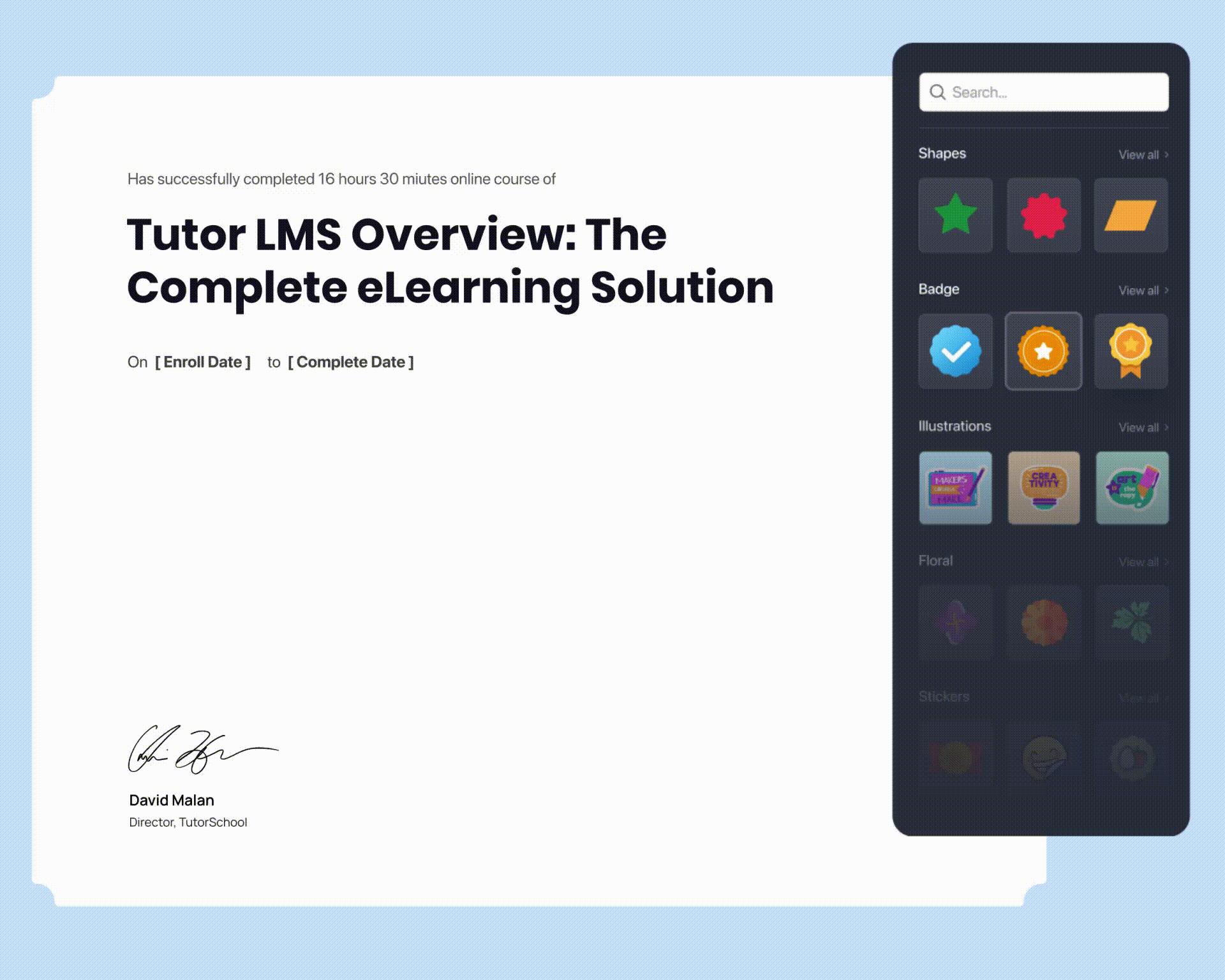 Tutor LMS certificate builder
