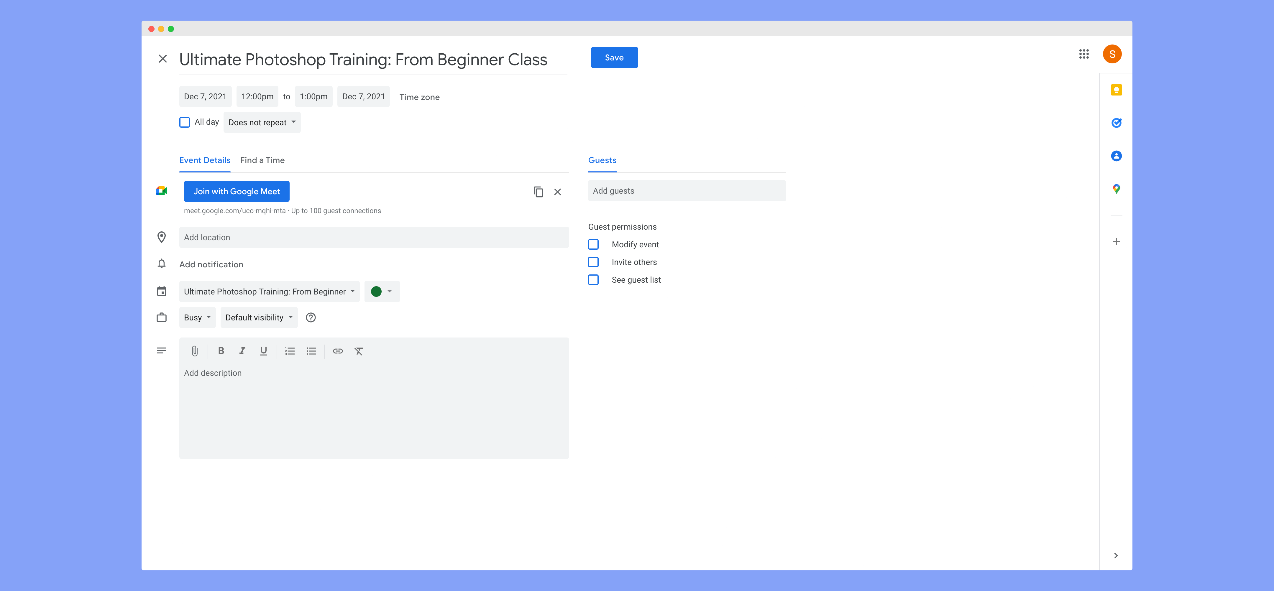 Setting a Live Class on Google Calendar
