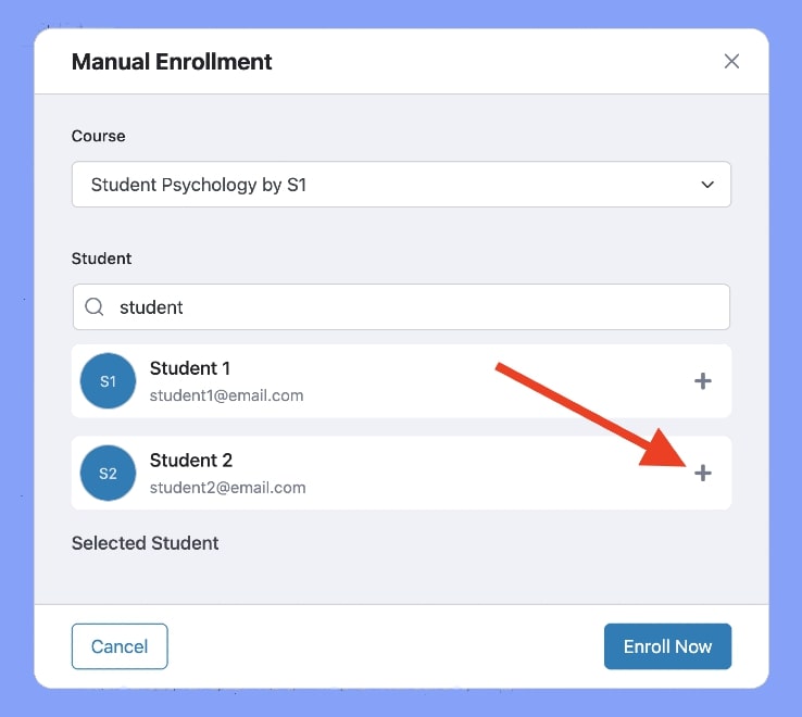 Searching a student by using name or email address for enrolling manually