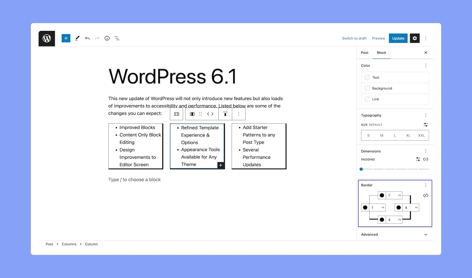 WordPress 6.1 Improved Blocks