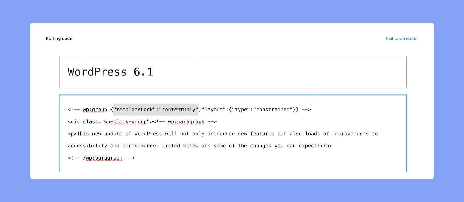 الجديد في WordPress 6.1 وكيف سيؤثر ذلك على موقعك 6 كود تحرير المحتوى فقط