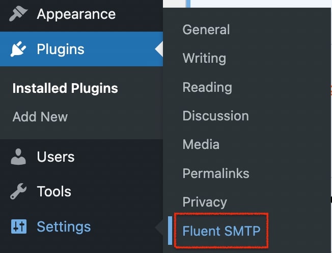 Accessing FluentSMTP from backend dashboard