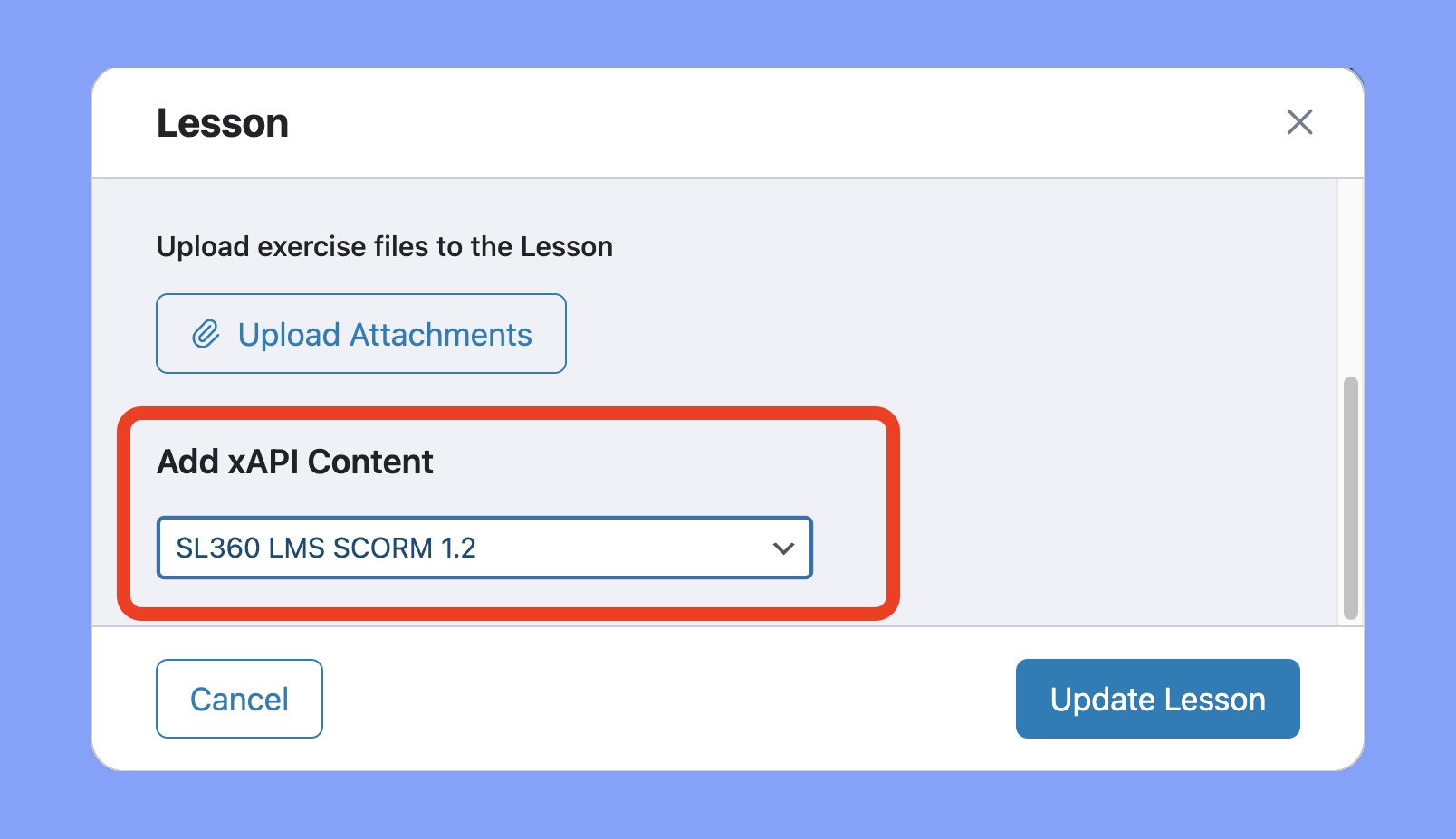 Add xAPI content on lesson page