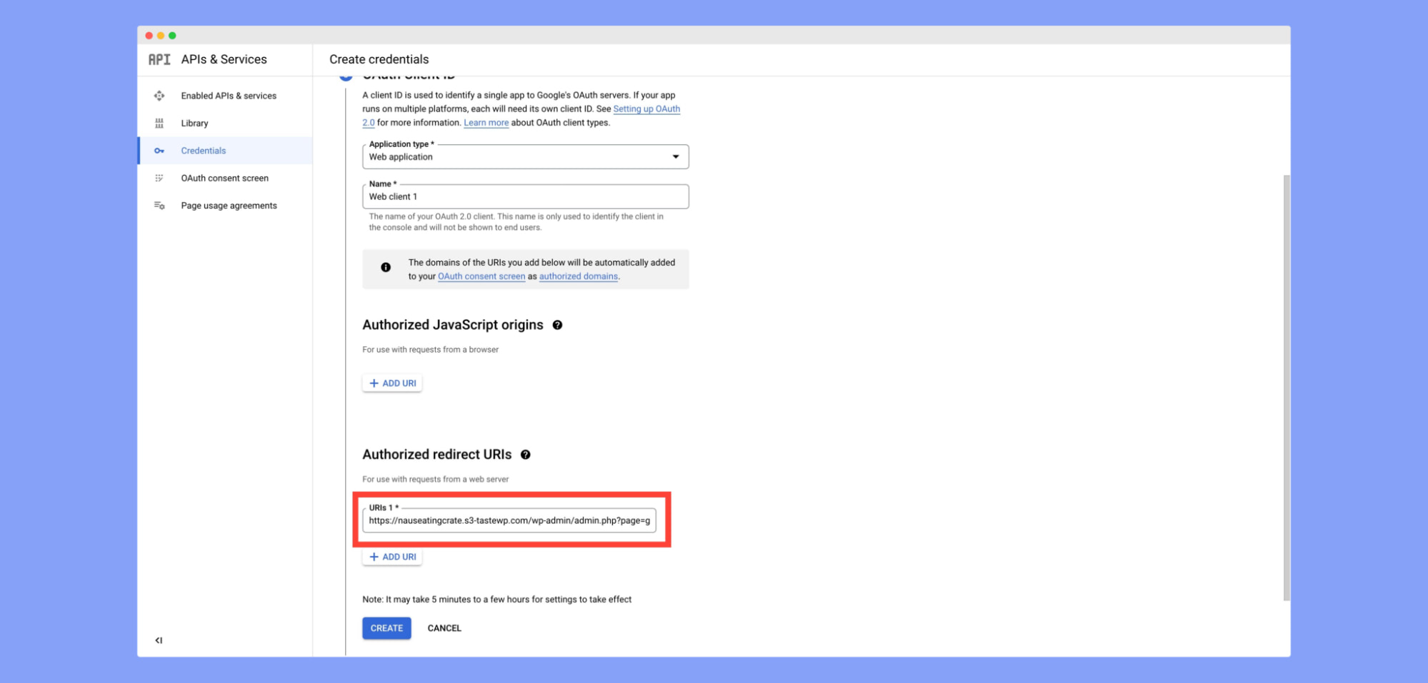 Google Dev Console -Authorized redirect URI