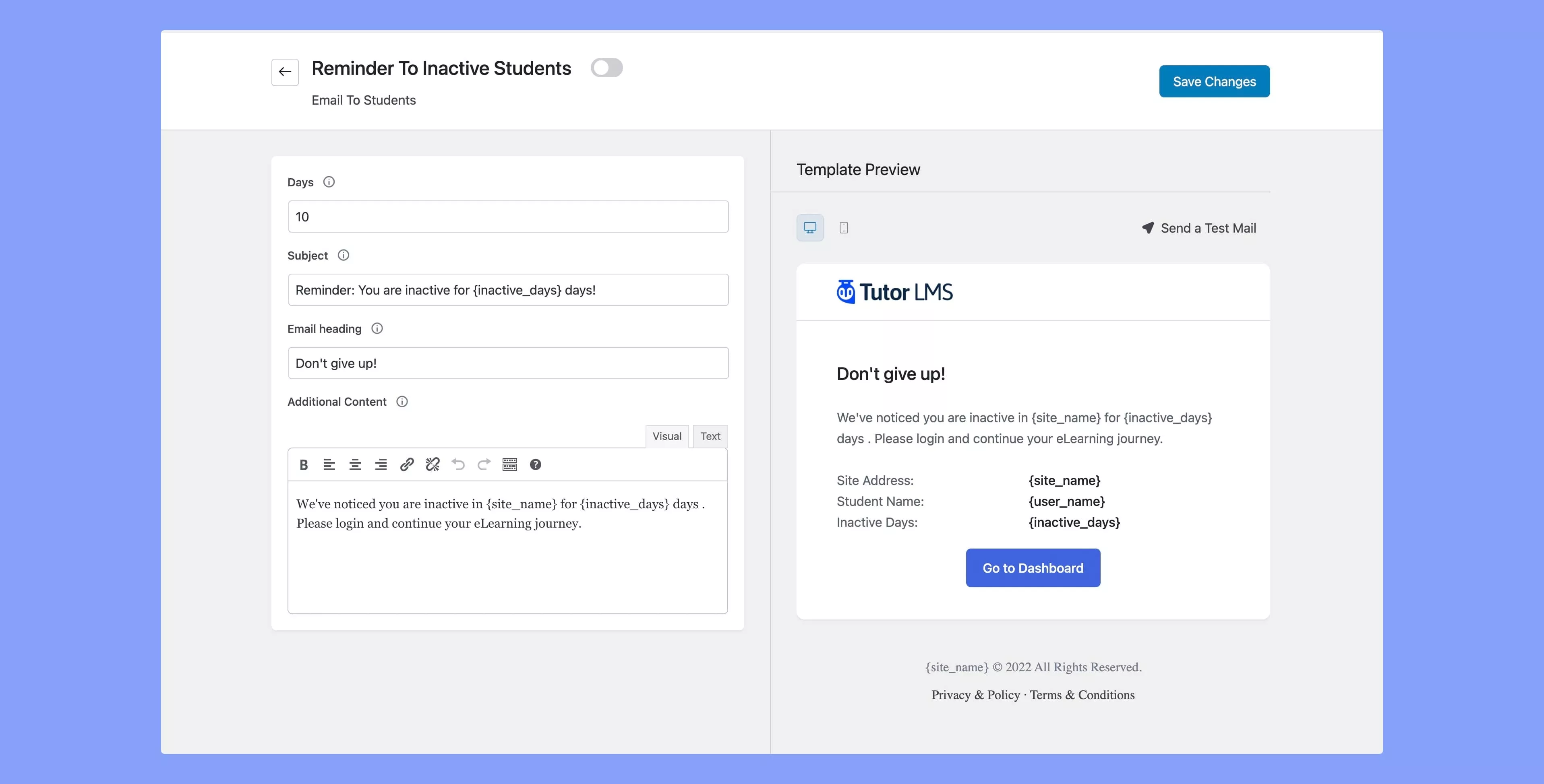 Tutor LMS 2.5.0 email template