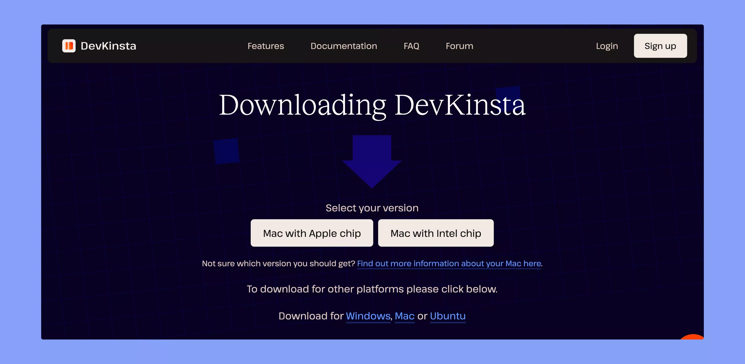 DevKinsta official download page
